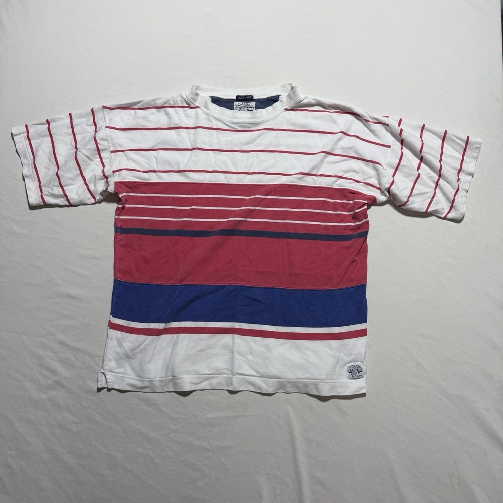 Gant Salty Dog Washed Vintage 90s Striped Pique Crewneck Shirt Mens L Cotton